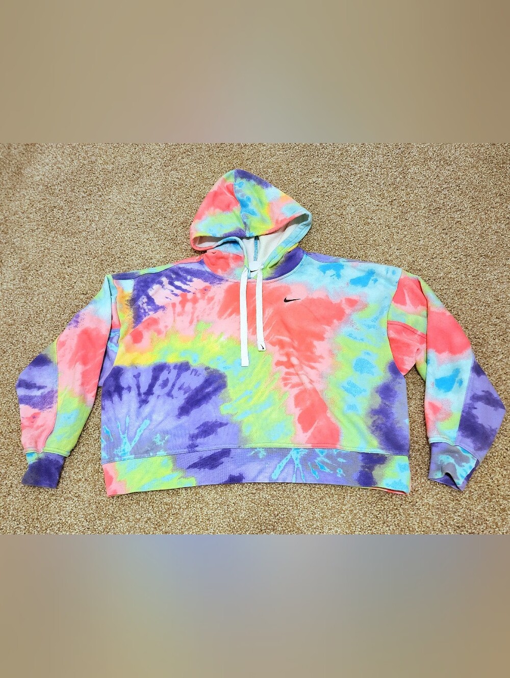 Nike Hoodie Womens Medium Multicolor Tie Dye Fleece Pullover Cropped